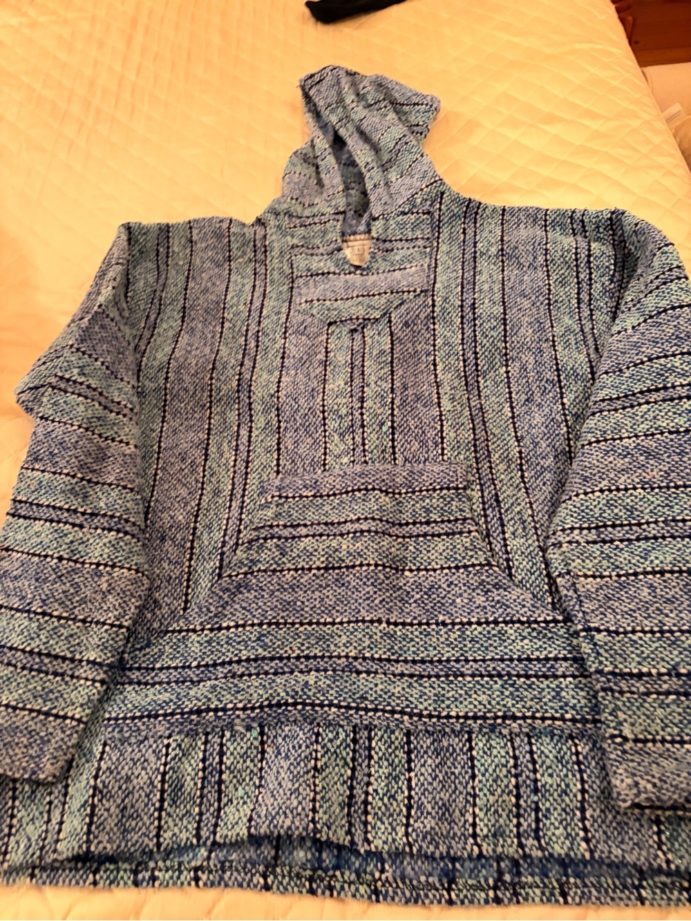 Men's Hooded Crewneck Sweater in Light Blue Stripe